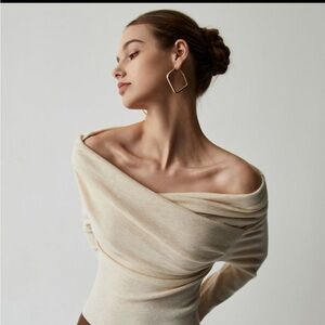 white, long sleeve, off the shoulder